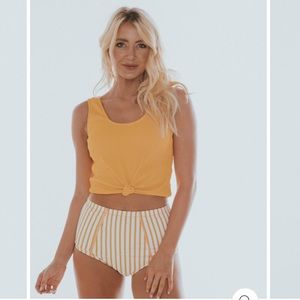 Knotted Front yellow Bikini tankini